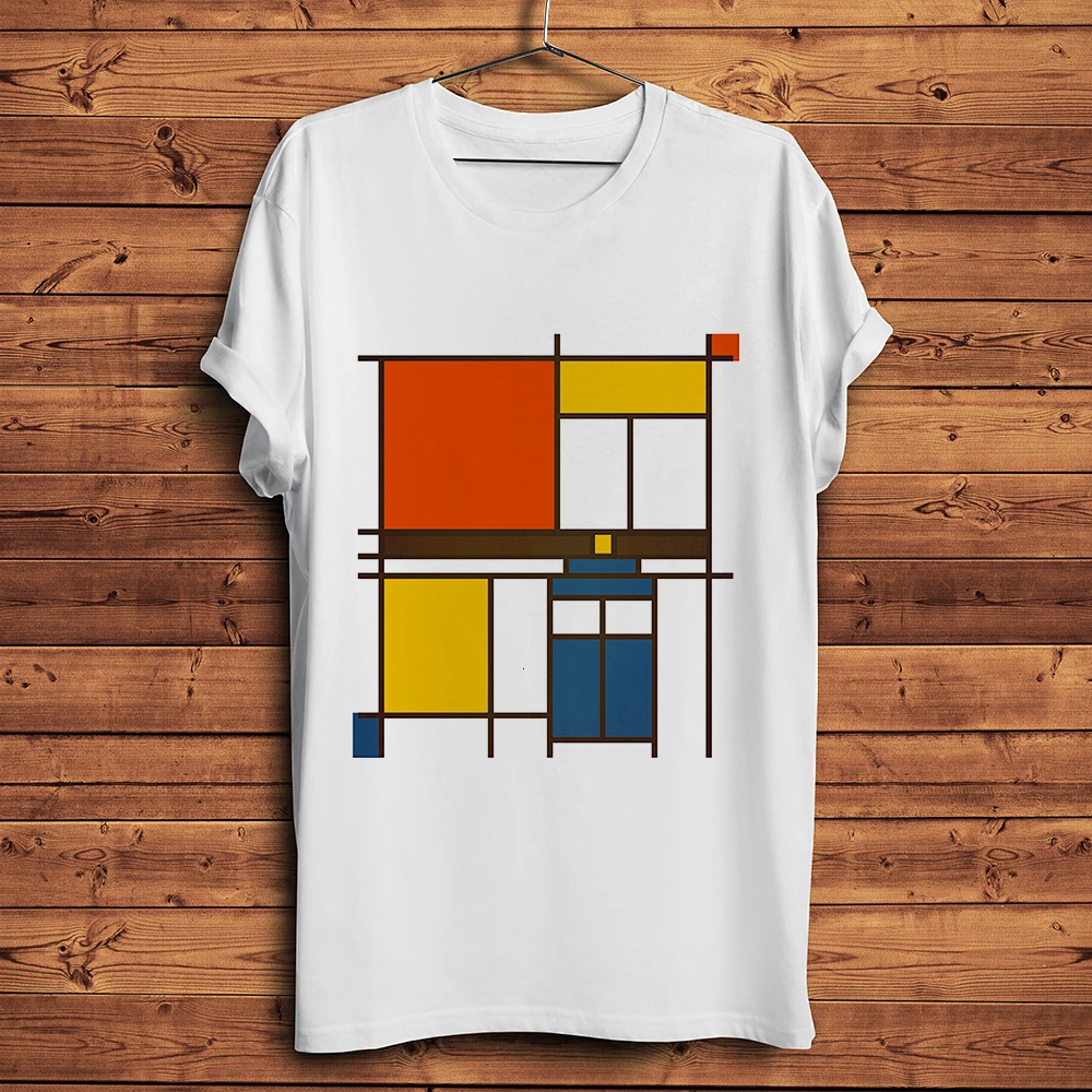 Camiseta de Piet Mondrian para hombre, camisa de artista de neoplasismo, informal, blanca, fresca, unisex, ropa de calle, corta, transpirable