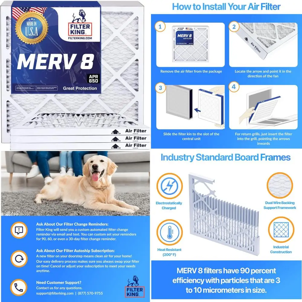 

Плиссированные воздушные фильтры HVAC 12,5x21x2 MERV 8 Фильтры для печи кондиционера, 6 упаковок, сделано в США, настоящий размер 12,5x21x1,7