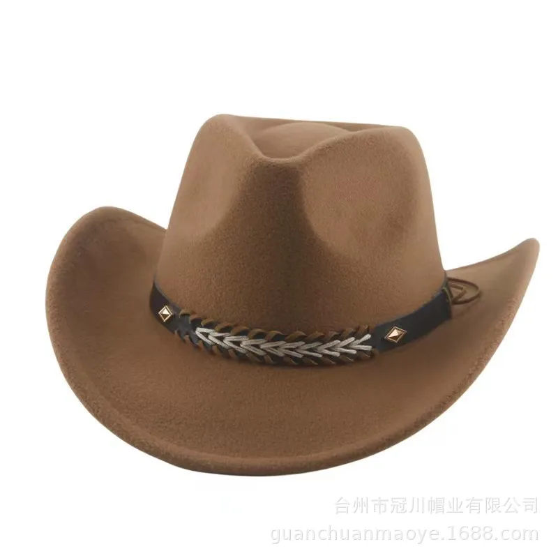 

Rolled Brim Cowboy Hat Spring And Autumn Ancient Belt Fur Felt Hat Western Cowboy Men Jazz Top Hat In Stock Cross-border Tibetan