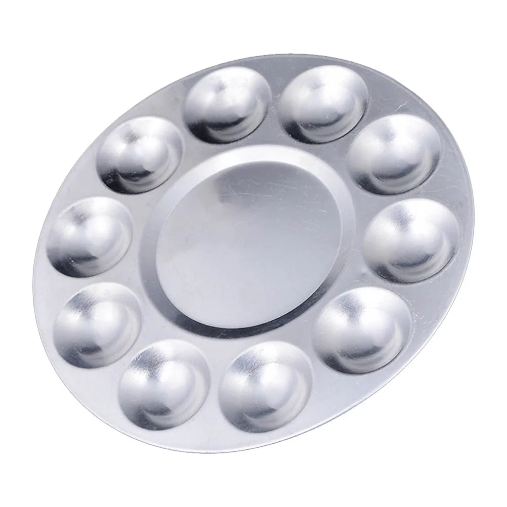 

10 Holes Aluminum Painting Palette Durable Round Tray Watercolor Mixing Separate Compartments Save Space
