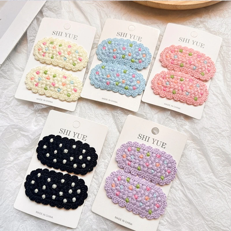 2/14 個かぎ針編みヘアクリップセット女の子女性水玉模様ニットかわいいヘアアクセサリー日常着パーティーヴィンテージスタイル