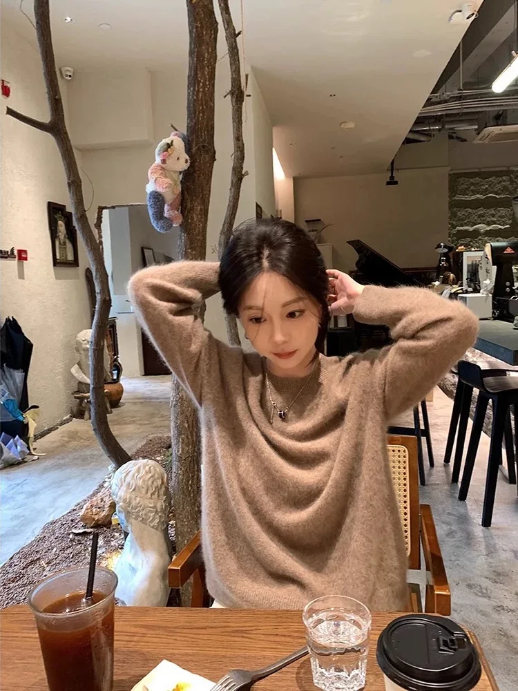 

Осенне-зимний новый кашемировый свитер с круглым вырезом, женский свободный тонкий свитер, мягкое восковое пальто.