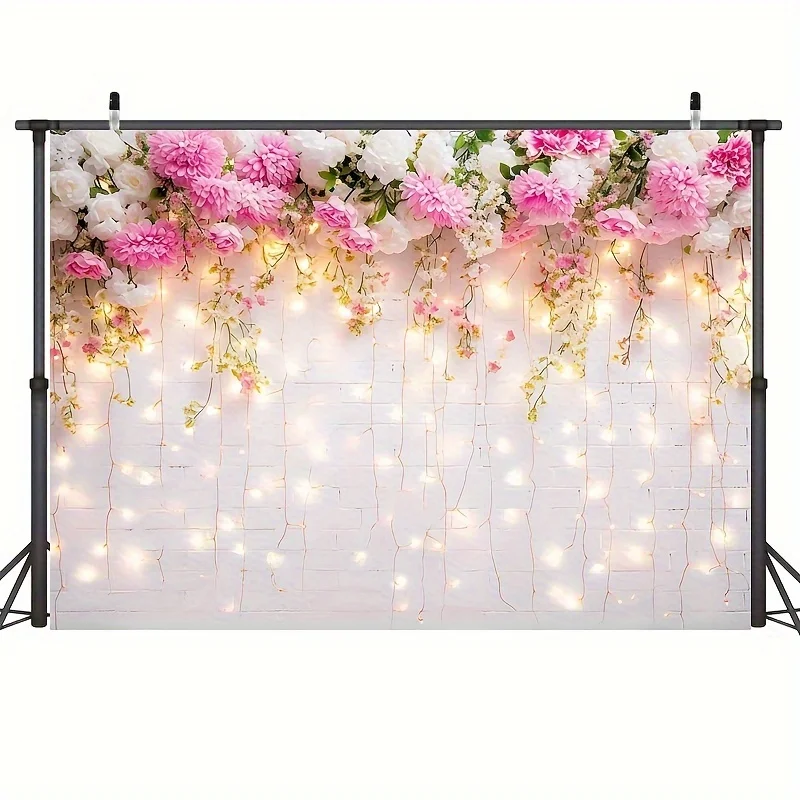 Flower Background Sparkling White Brick Wall Mother\'s Day Flower Photography Background Wedding Bride Birthday Party