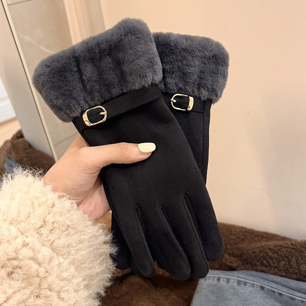

Thicked Windproof Suede Gloves Soft Touch Screen Full Fingers Mittens Comfortable Warm Women Winter Gloves Skiing