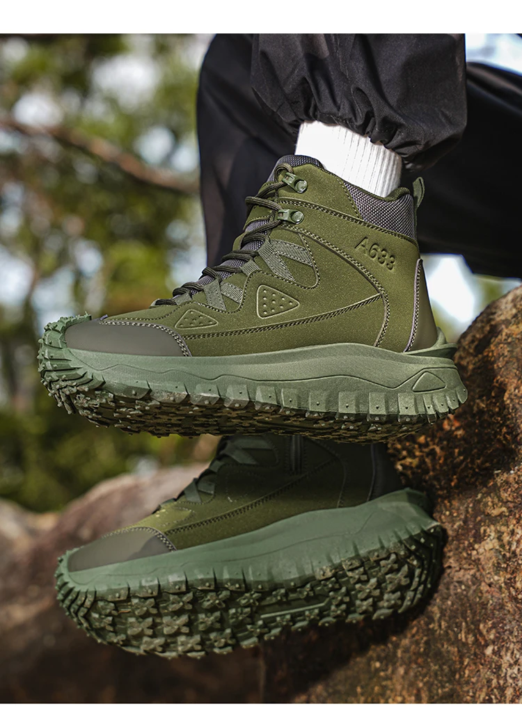 Herren-High-Top-Outdoor-Freizeitsportschuhe, mit stoßfestem Zehenschutz, rutschfester und abriebfester Sohle mit tiefem Profil, seitlichem Reißverschluss für einfaches An- und Ausziehen, geeignet für Wanderungen und Trekking, strapazierfähig und langlebig. – Detail 11
