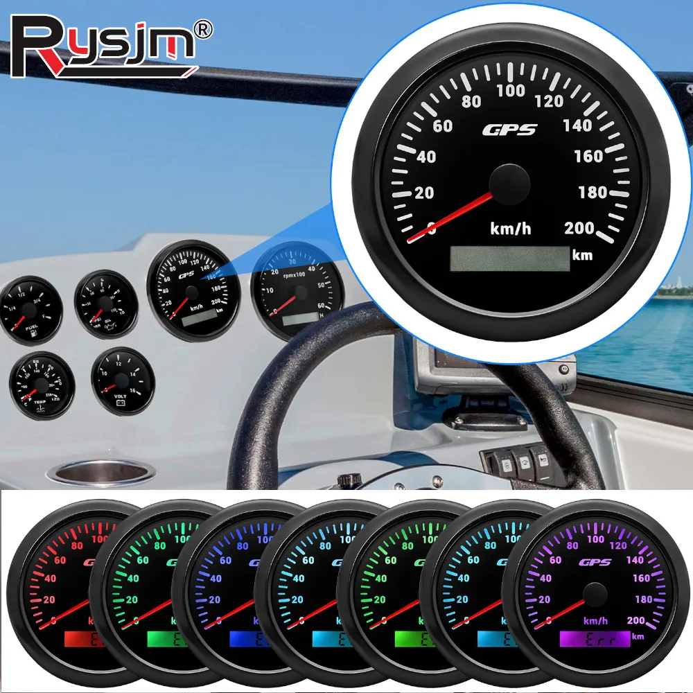 85mm GPS Speedometer Odometer Gauge 0-120KMH 0-200kmh 80kmh with 7Colors Backlight Speed Meter For Car Boat Motorcycle Truck