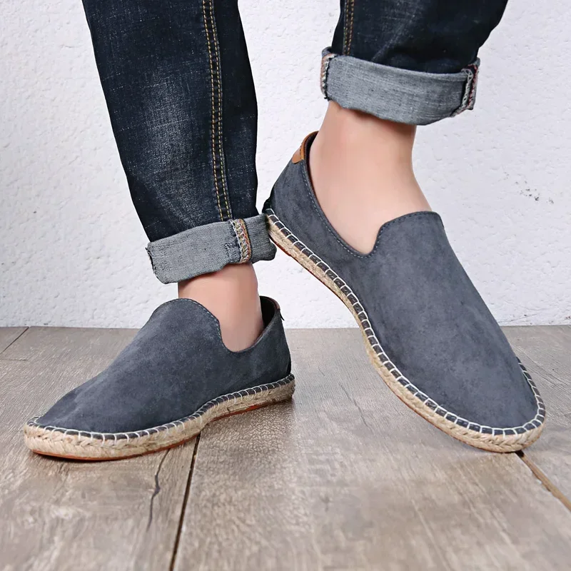 Breathable Comfortable Loafers Outdoor Casual Shoes Convenient Slip-on Hand Sewn Thread Linen Sole Shoes Straw Woven Canvas Shoe