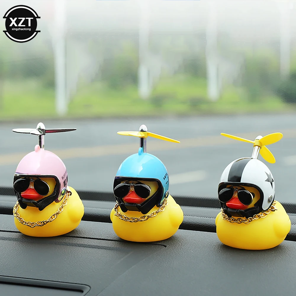 Car Cute Little Yellow Duck With Helmet Propeller Wind-breaking Wave-breaking Duck Auto Internal Decorations Without Lights Toys