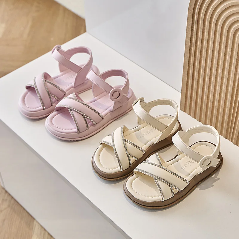 Girls' Shoes 2024 Summer New Children's Sandals Women's Soft Soles Open Toe Princess Baby All Match Large Children's Sandals