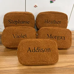 Personalized Embroidered Teddy Fur Pouch Teddy Makeup Bag Custom Name Travel Pouch Toiletry Bag Women Accessories for Women