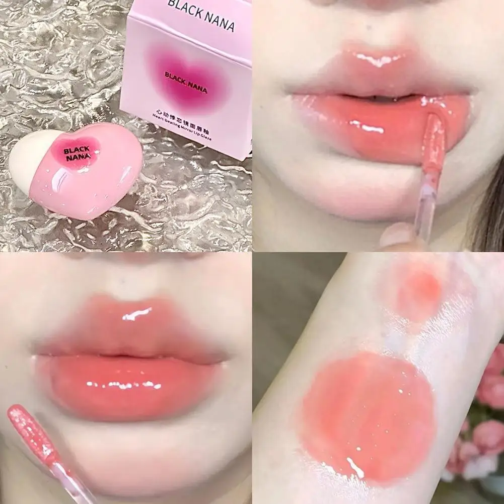 Heart Shaped Mirror Water Gloss Glass Lip Glaze Clear Jelly Lip Gloss Moisturizing Lipstick Makeup