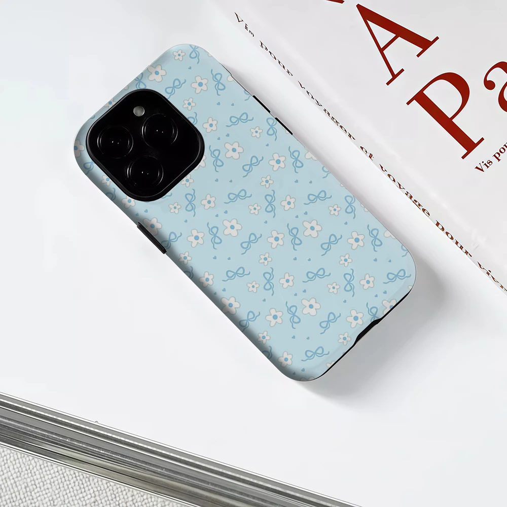 Fleur bleue IPhone17 doit pour la coque de téléphone magnétique pour IPhone 17 16 15 14 13 Pro Max Plus étui robuste simple Double couche