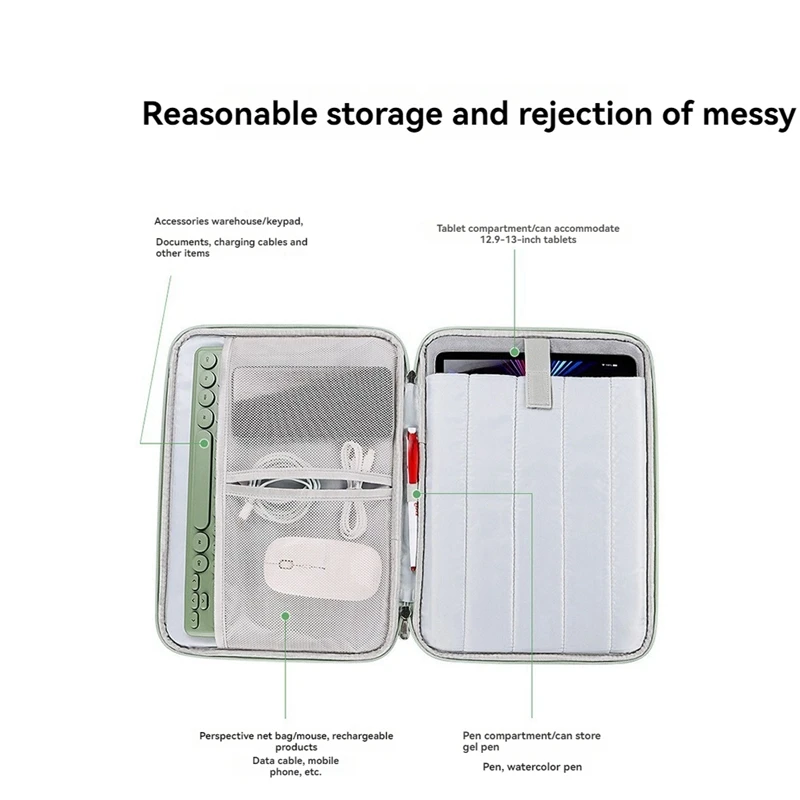 T04C-Multi-Functional Portfolio Travel File Organizer For 12.9-13 Inch Tablet Sleeve Case Tablet Carrying Bag