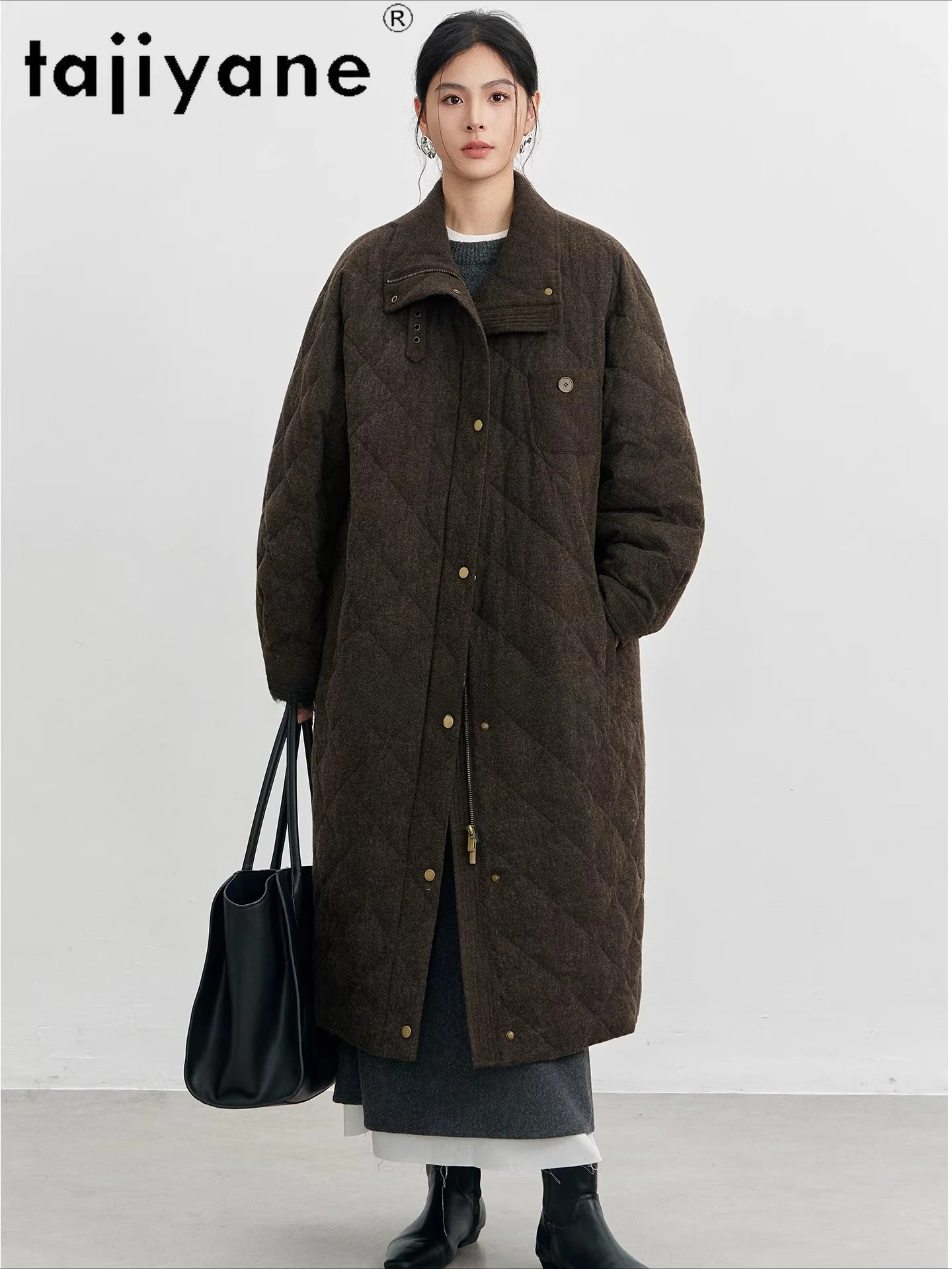 TAJIYANE 90% أوزة أسفل سترة امرأة طويلة فاخرة معطف دافئ السيدات سترة منفوخة 2025 ملابس الشتاء النساءюхоvikк نسائيخيخي