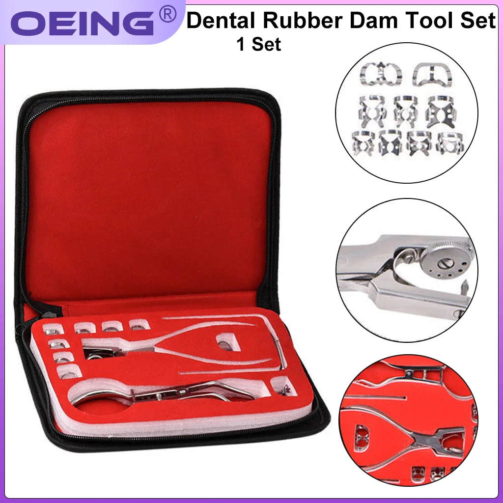 Dental Isolation Film Drill Set with Leather Bag Pliers Suitable for Dental Drills OrthodonticRubber Tools Isolation Film Clamps