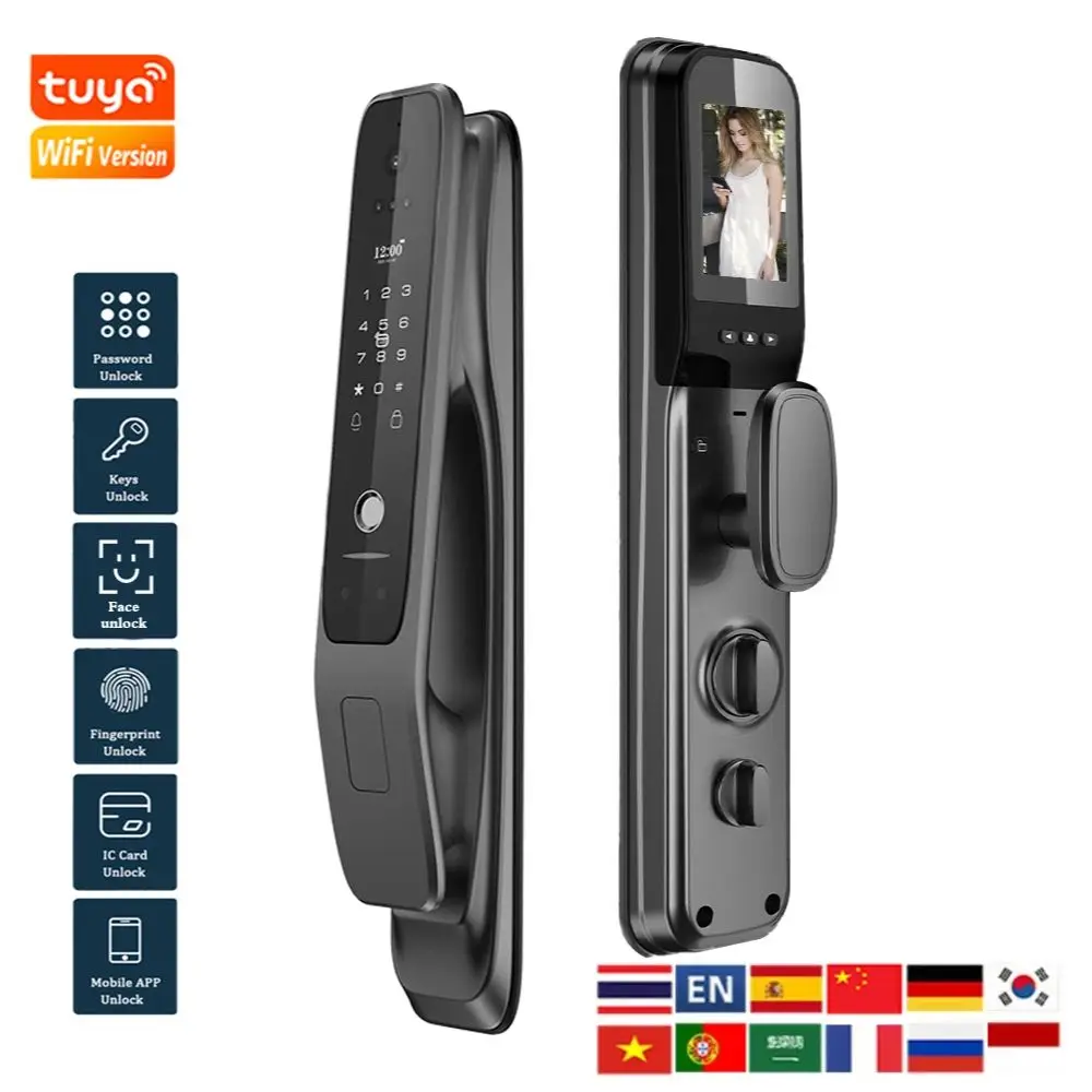 

PHIPULO 3D Face Smart Door Lock Security Camera Monitor Intelligent Fingerprint Password Biometric Electronic Key Unlock