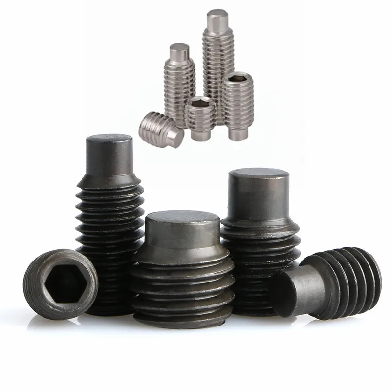 50X M2.5 M3 M4 M5M6 DIN915 304 الفولاذ المقاوم للصدأ الأسود الصف 12.9 عرافة مسدس مجموعة مقابس المسمار مع نقطة الكلب اليرقة محدب نهاية الترباس