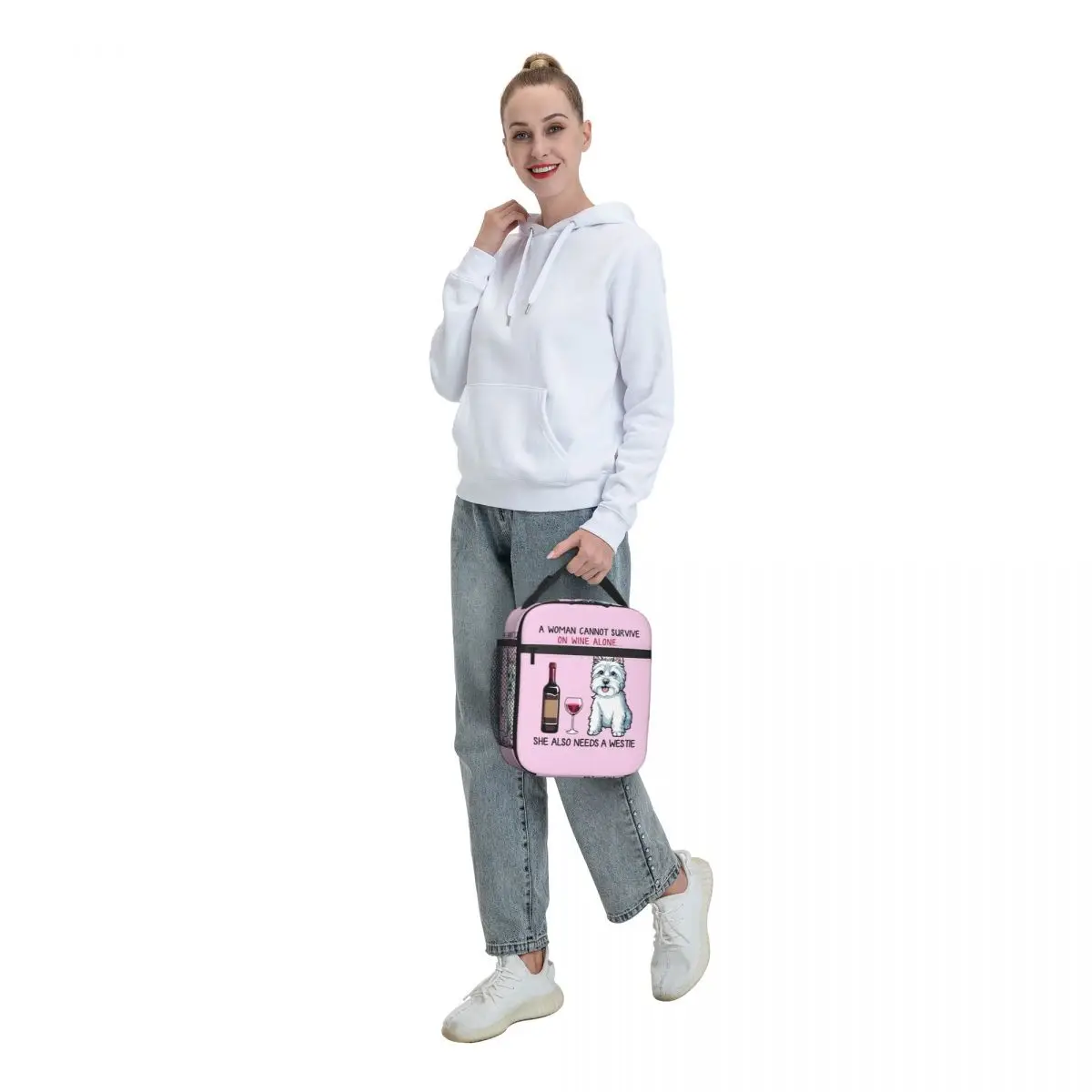 Westie And Wine Funny Dog Cartoon Insulated Lunch Bag West Highland White Terrier Waterproof Cooler Thermal Bento Box Women Kids