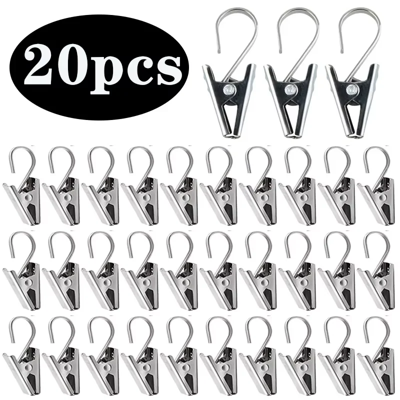 20pcs Stainless Steel Curtain Clips with Hook Sturdy and Durable Window Curtain Hook Clips Home Window Curtain Decor Accessories
