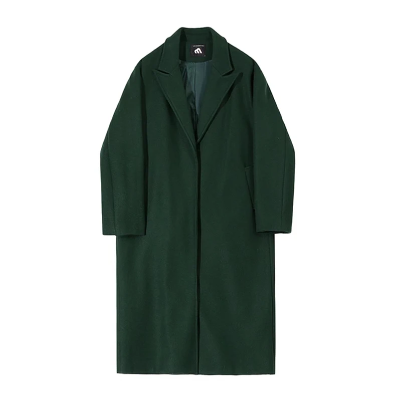 Mauroicardi Autumn Winter Long Warm Oversized Soft Dark Green Black Woolen Coat Men Loose Casual Korean Wool Blends Overcoat