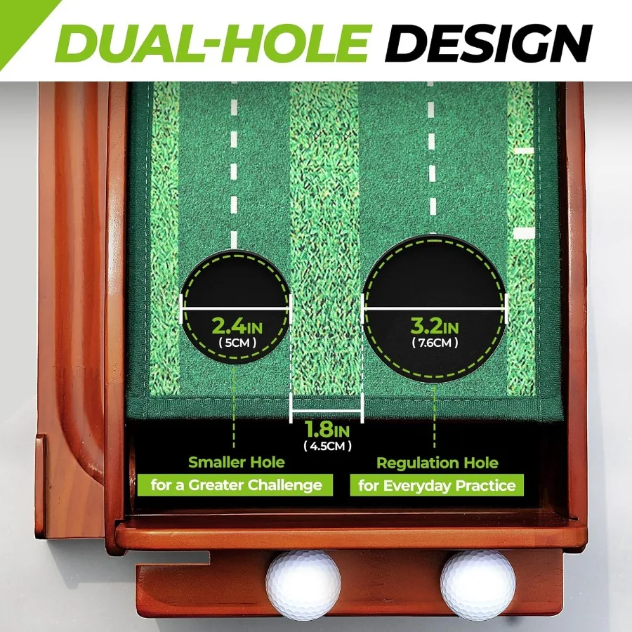 Indoor putting green mat measuring 9.8ft with automatic ball return track and integrated putting mirror designed for home use f
