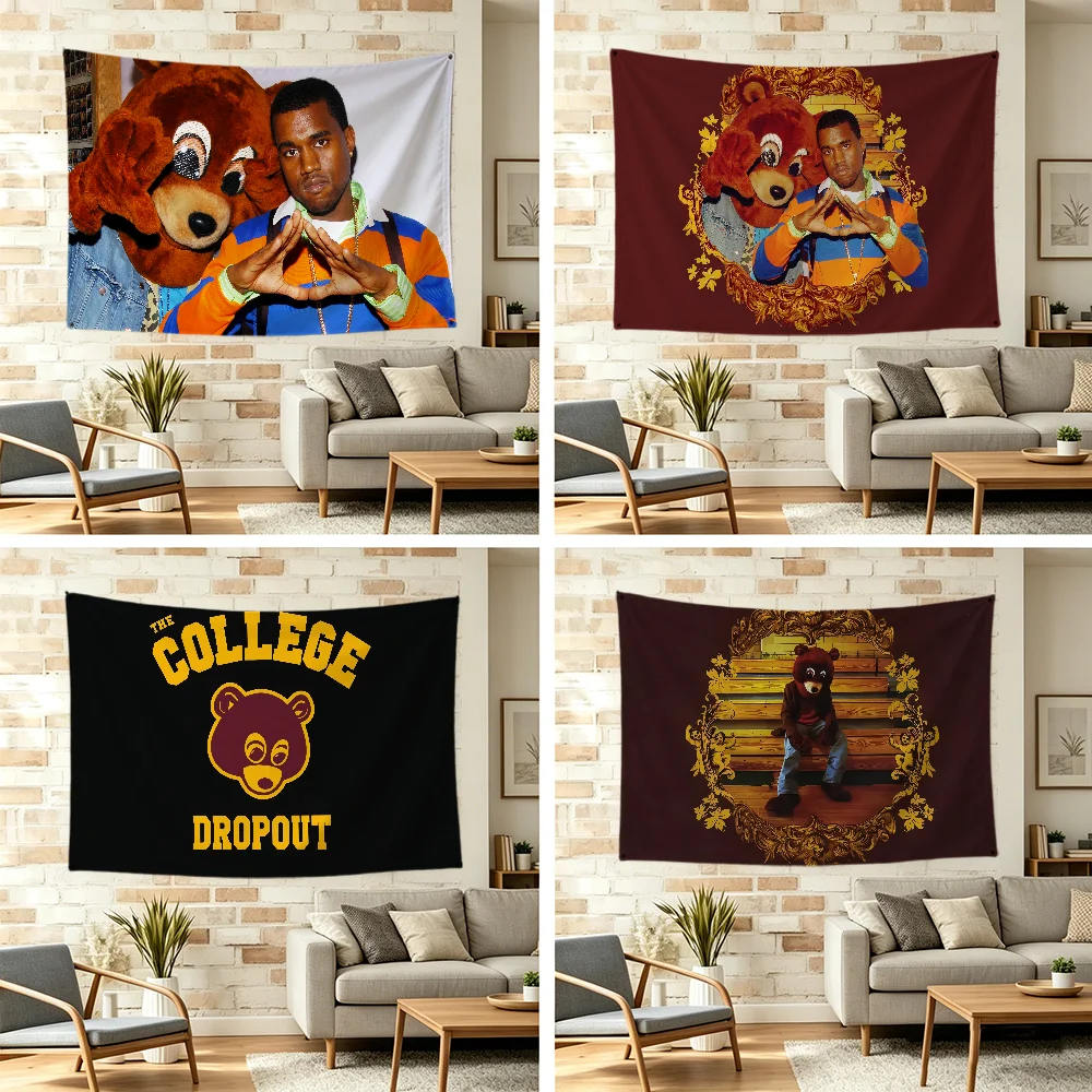 K-kanye-e singer Bear College Dropout Rapper flag For Outdoor Camping Bar Picnic Party Home Decoration Ornaments Banner
