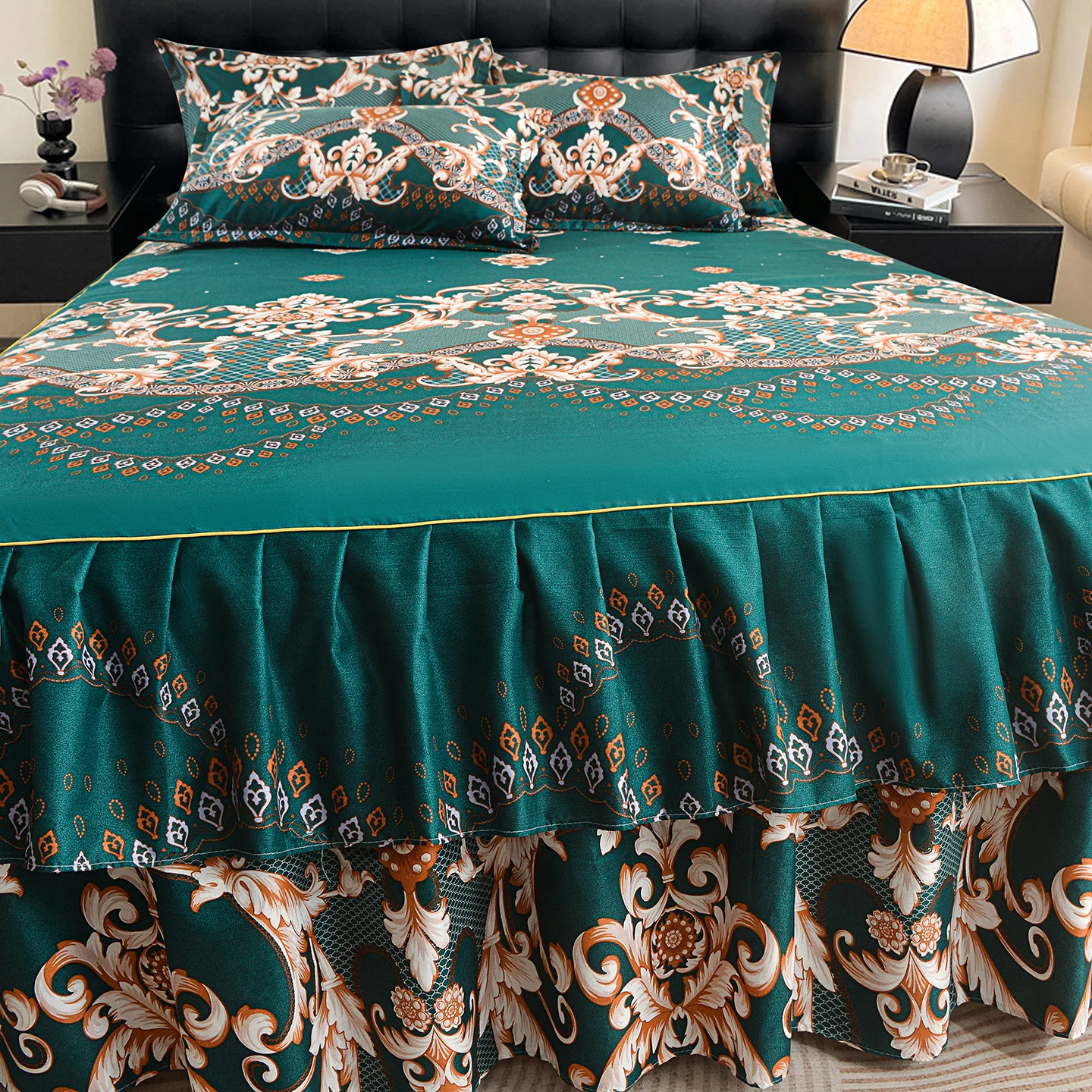 3pcs Printed Bed Cover colchas de cama matrimonial Twin/Queen/King Lace Bed Skirt Soft Bedsheets Skirt ropa de cama en oferta