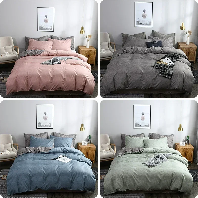 North America Plain AB Double-sided Design Duvet Cover Set King Queen Size Double Bed Quilts Covers Comforter Cover Bedding Sets