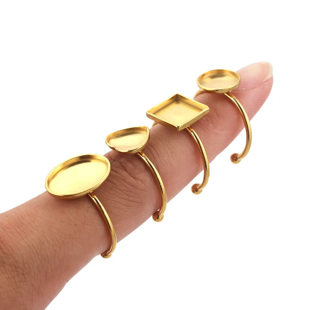10 Stück verstellbare offene Ringfassungen aus Edelstahl, leere Basis, Lünette, Cabochons, Ringe für Schmuckherstellung, DIY-Fingerring, blanko – Detail 6