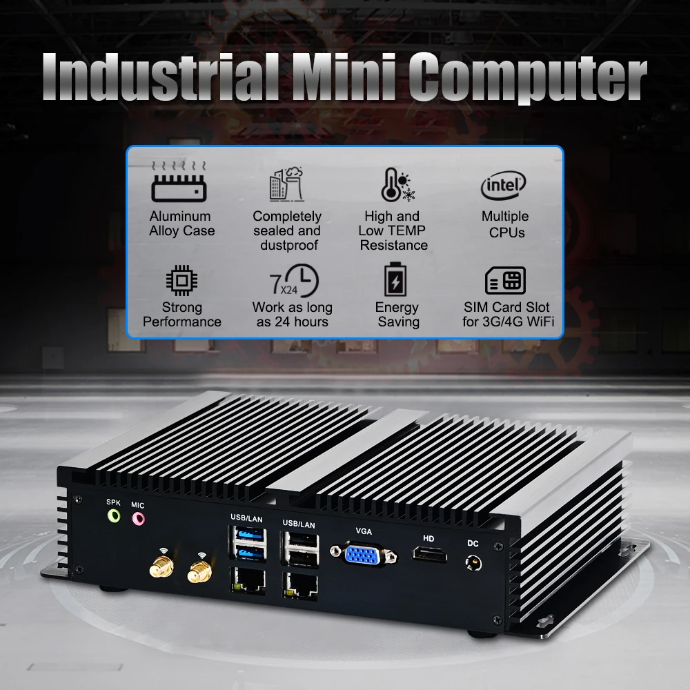 Fanless Industrial Mini Computer 6xRS232 COM Ports Core i7-10510U 7510U i5-8260U HD VGA 2xLan 4G SIM Win10 Linux Rugged Mini PC