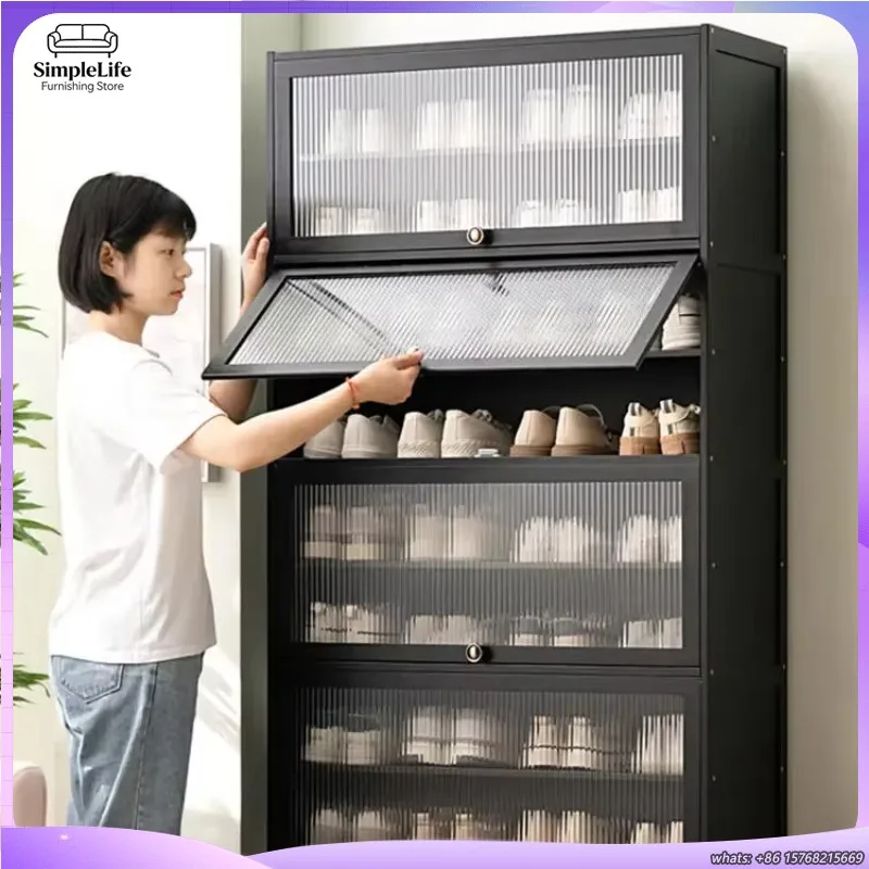 Modern Minimalist Large Capacity Bamboo Shoe Cabinet for Home Entryway Apartment Living Room Storage Organizer