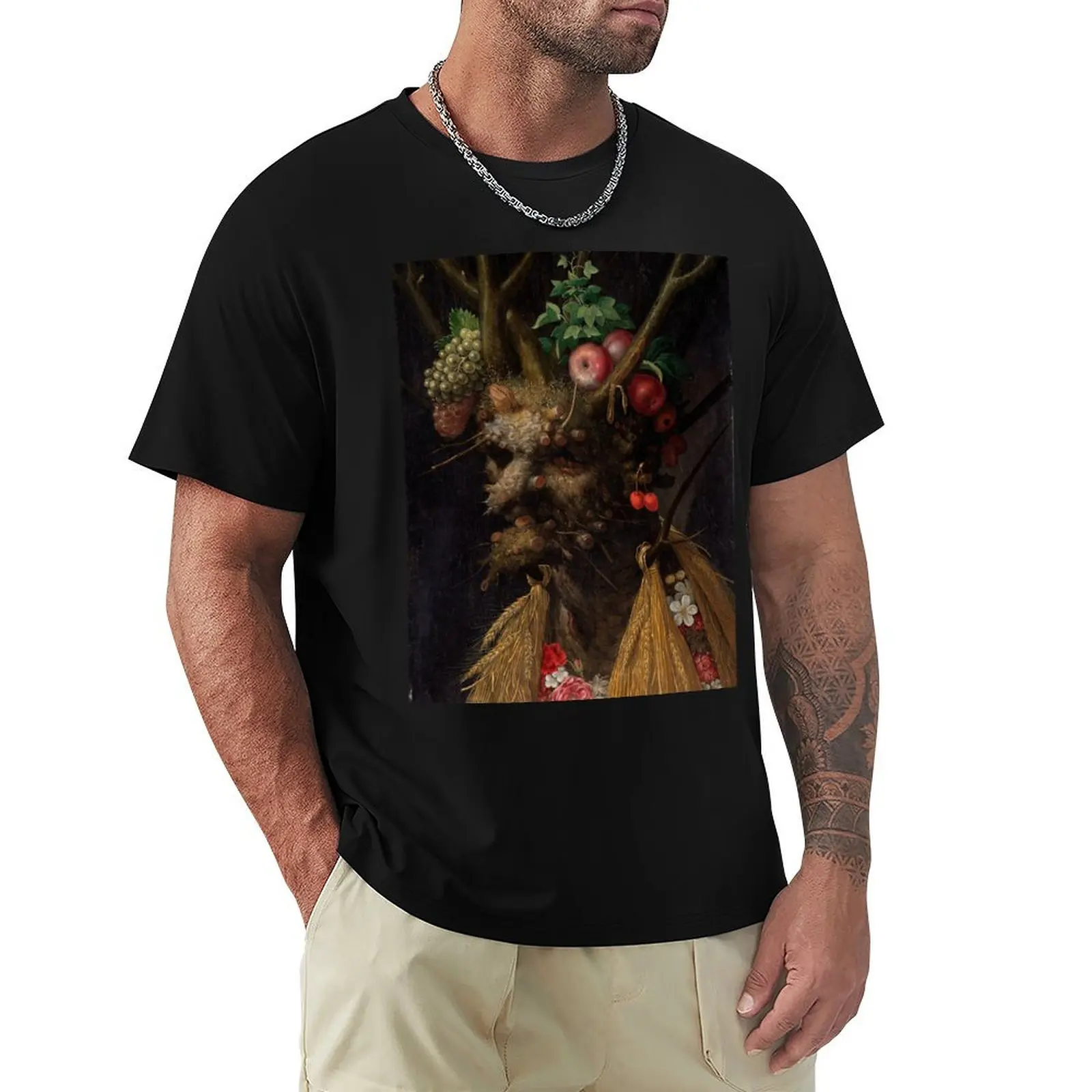 Four Seasons in One Head, by Giuseppe Arcimboldo T-Shirt Large Size Casual Tee Shirt