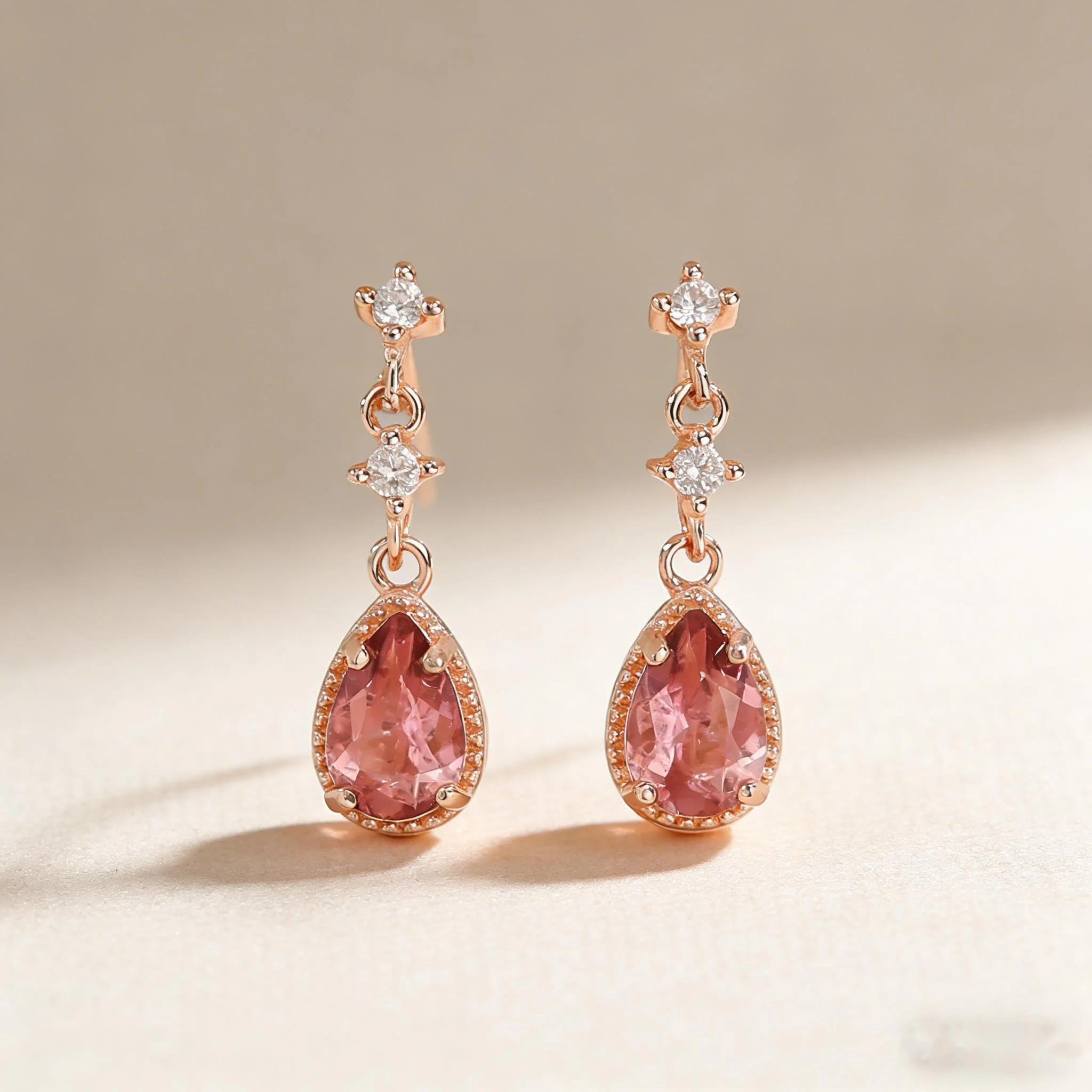 

TY 0.5CT 925 Sterling Silver Moissanite Drop Earrings For Women Rose Gold Tourmaline Stud Earrings Fine Jewelry D VVS1