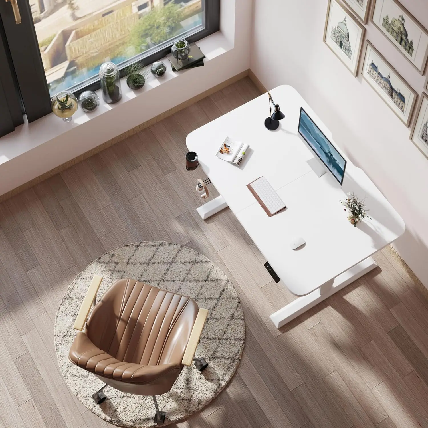 Electric Standing Desk 40x 24 Inches Height Adjustable Desk Computer  T-Shaped Metal Bracket with Memory Settings