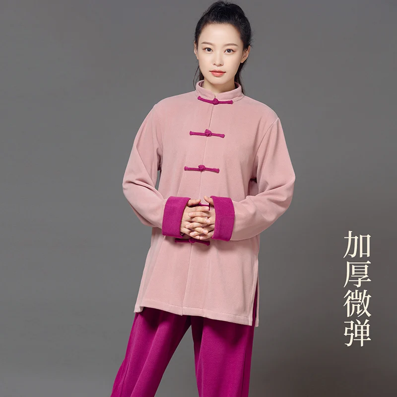 Women's New Fashionable Upgraded Autumn/Winter Fleece-lined Premium Thickened Tai Chi Practice Uniform - Woolen for Practice
