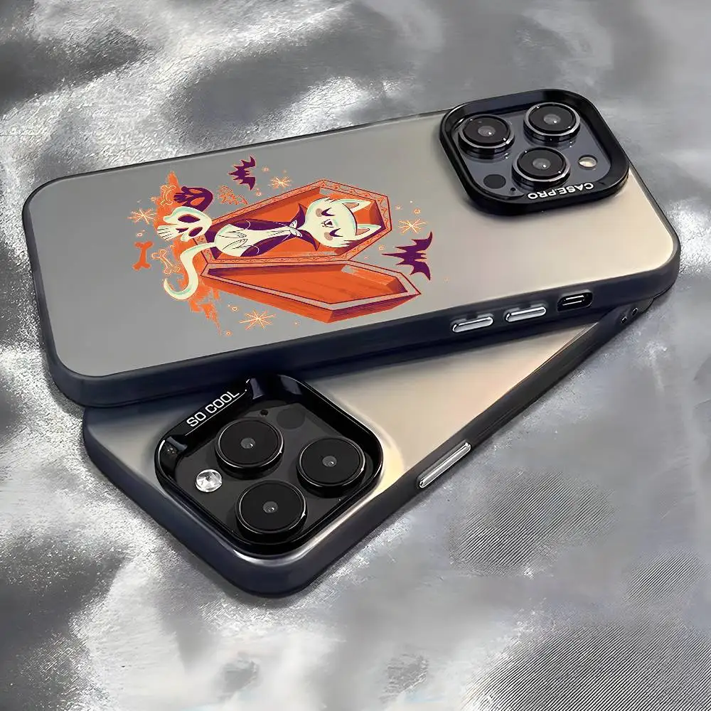 Halloween Cat Phone Case For iPhone 17 16 15 14 13 12 11 Pro Max Black Purple Matte Laser Metallic Aurora Funda