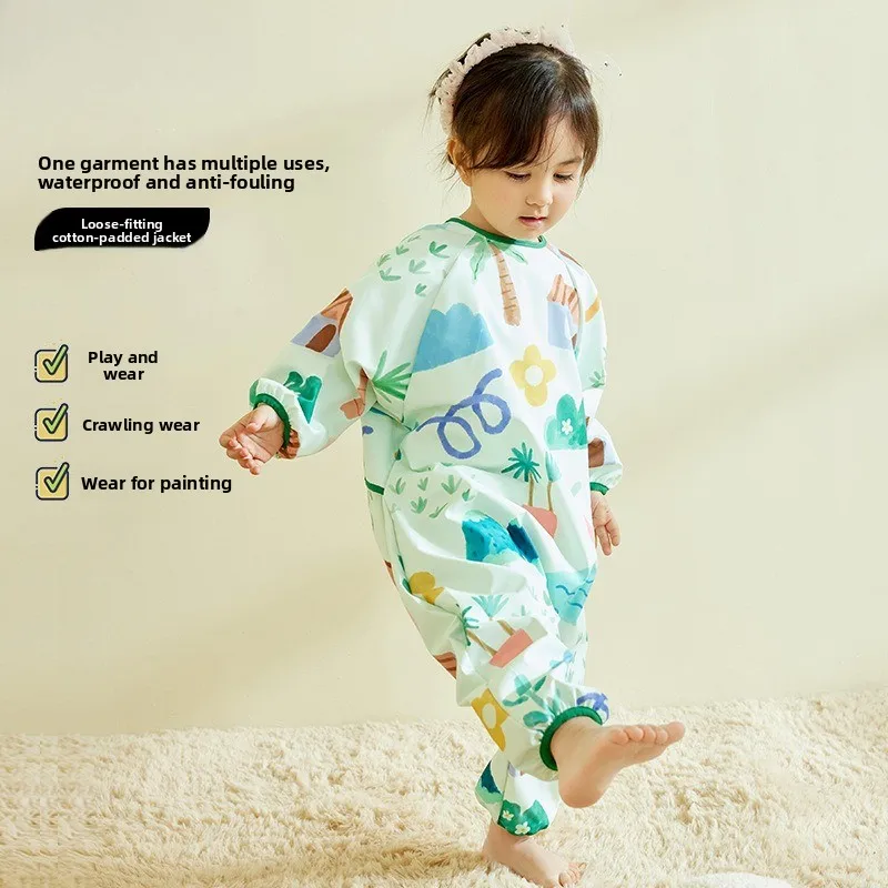 

Baby crawling suit anti-dirty one-piece smock Children's full body smock crawling suit