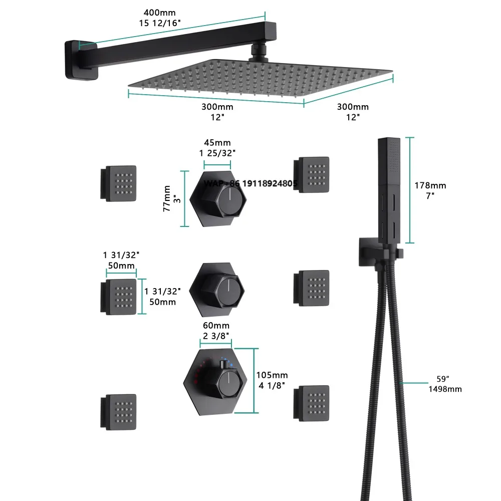 Luxury Thermostatic Wall Mounted Bathroom Shower System Ceiling Shower Head Concealed Shower System Set Bathroom