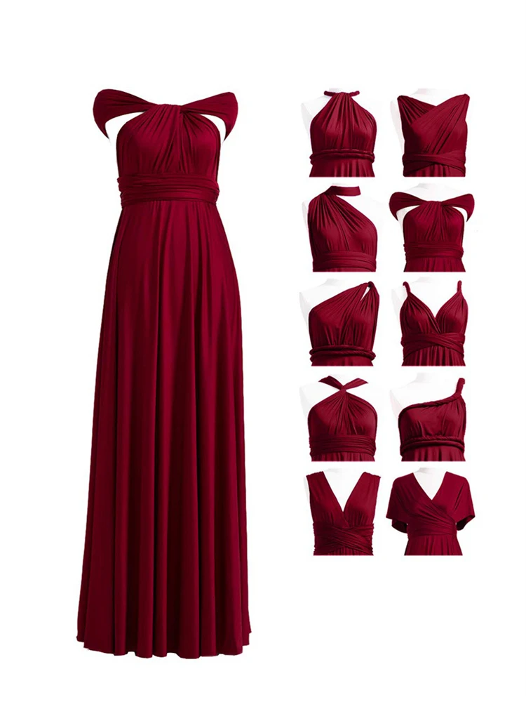 

Burgundy Convertible Infinity Bridesmaid Dress Long Wrap Gown Multiway Straps Flowy Chiffon Formal Dress Wedding Party Bridal