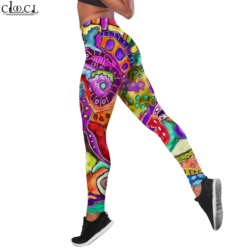 CLOOCL Women Leggings Slim Trousers for Ladies Gym Workout Hip Lifting Yoga Pants Harajuku Cartoon Colorful Print Leggings