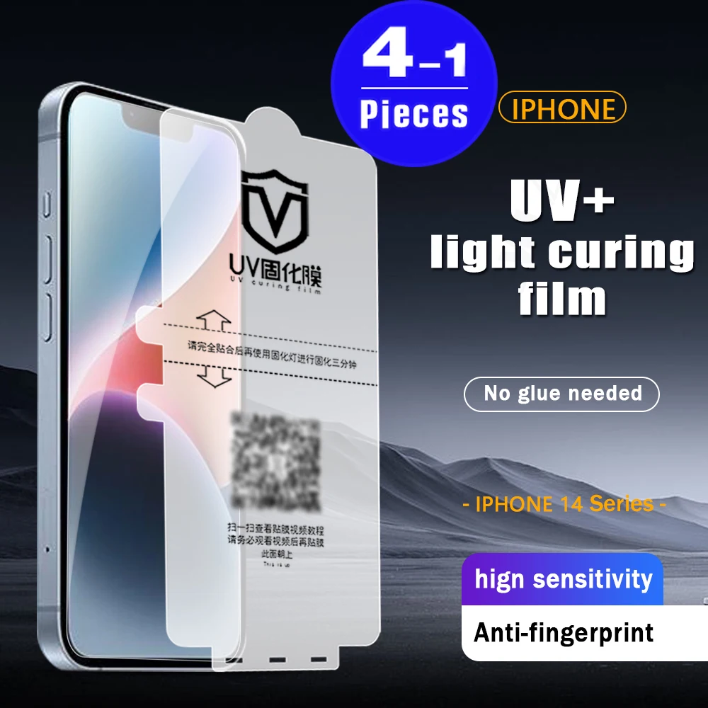 4Pcs UV light curing film For iphone 14 pro Max plus 13 mini 12 11 phone screen protector X XS XR HD protective film Not Glass