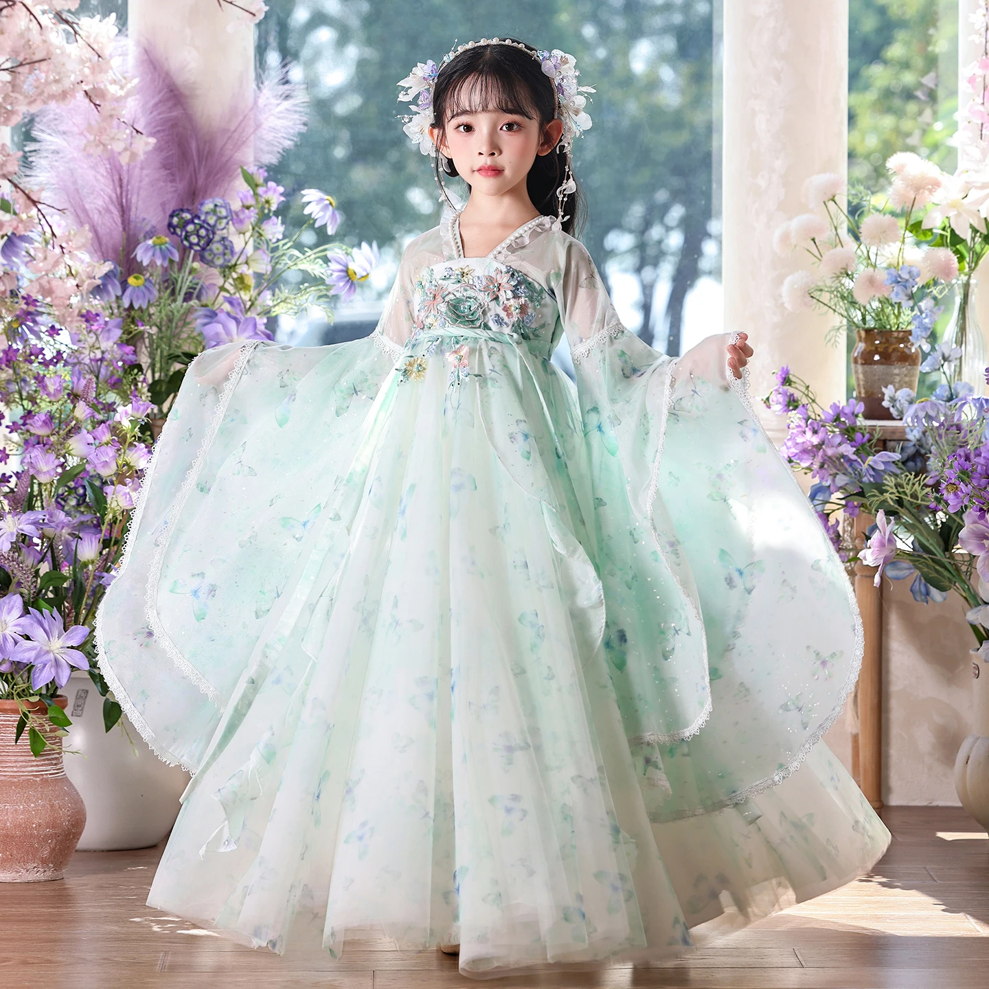 

Роскошное платье ханьфу для девочек 2025 года, детские нарядные платья высокого качества, детский костюм Тан, костюм древней феи, танцевальная одежда