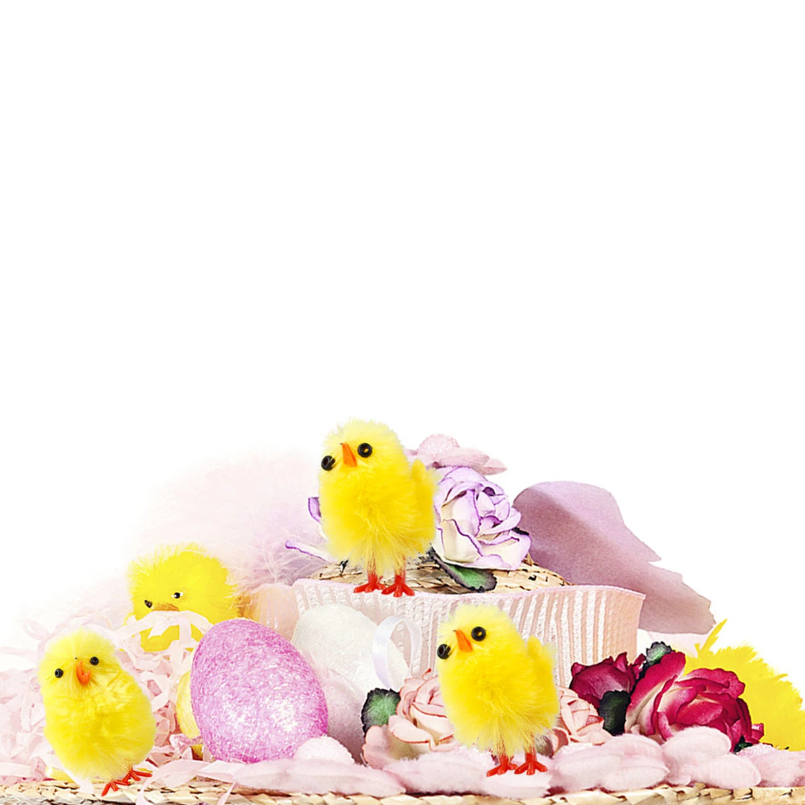 60pcs Mini Easter Decoration Chicks  Cute Furry Chenille Chicks Easter Basket Filler Party Supplies