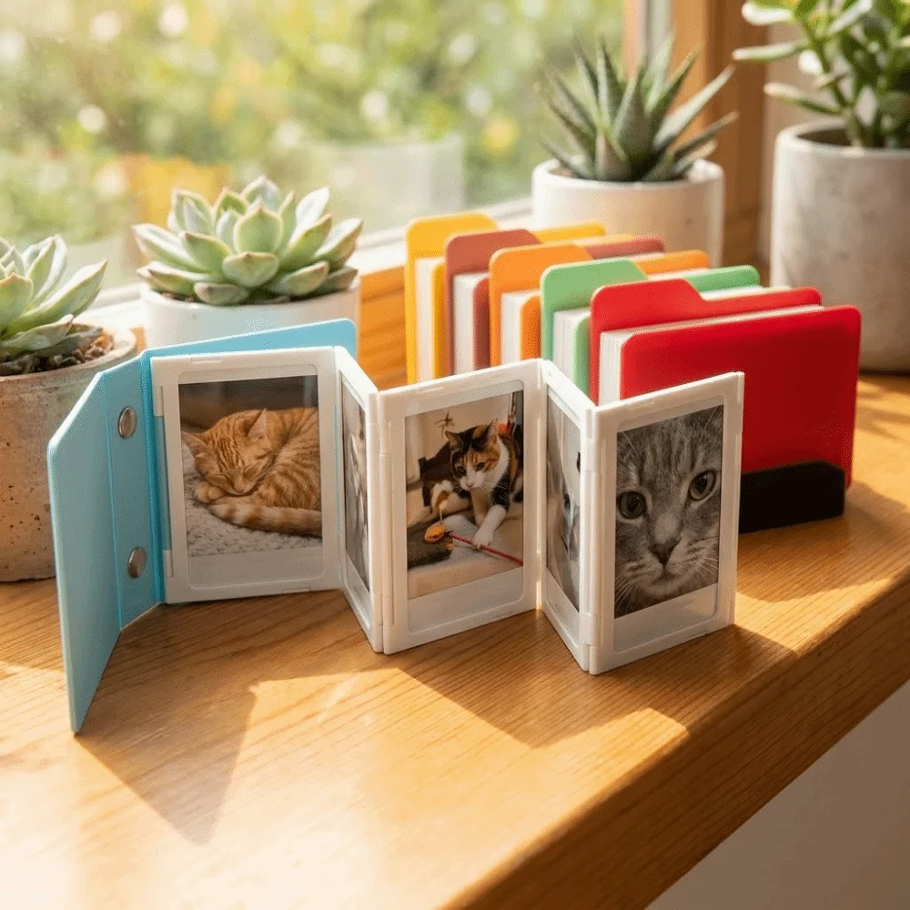 Photocard Holder Plastic Foldable Photo Frame Square Simple Magnetic Photo Album Mini Hinge Design Desktop Photo Frame Office