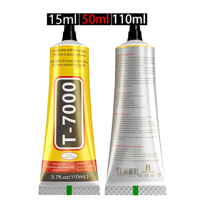 15/50/110ml T7000 Black Glue Safety Materials Epoxy Resin Repair Cell Phone Touch ScreerLiguid Glue Jewelry Craft Adhesive Glue