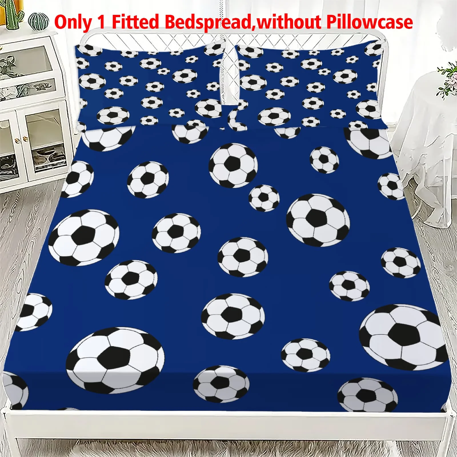 1-Pc Soccer Ball Print Design Bed Sheet -100% Polyester, Digital Print, Breathable All-Season Fitted Sheet and Pillowcase Set