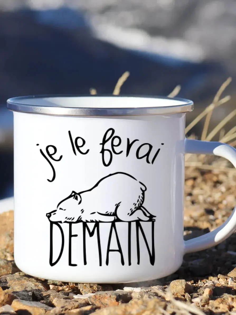 Cute Enamel Coffee Mug French I Will Do It Tomorrow Mugs With Handle Milk Wine Beer Drink Juice Cup Best Outdoor Festival Gift