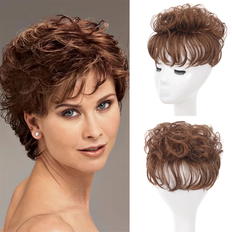 Grandma Short Curly Wig The Top Of The Head Replacement Piece Covering White Hair Synthetic Wigs for Party Halloween Christmas