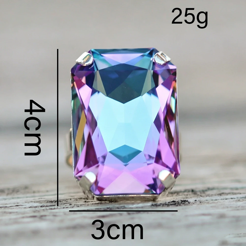 Statement Colorful Oversized Square Ring Adjustable for Women Drag Queen 40mm Rectangle Rhinestone Finger Rings Party Jewelry