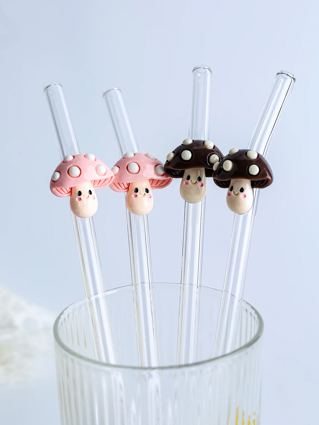 1/3PCS Double Color Mushroom Bent Glass Straw, Natural Inspired Handmade, Perfect for Milk/juice/Coffee, Party Date Essential